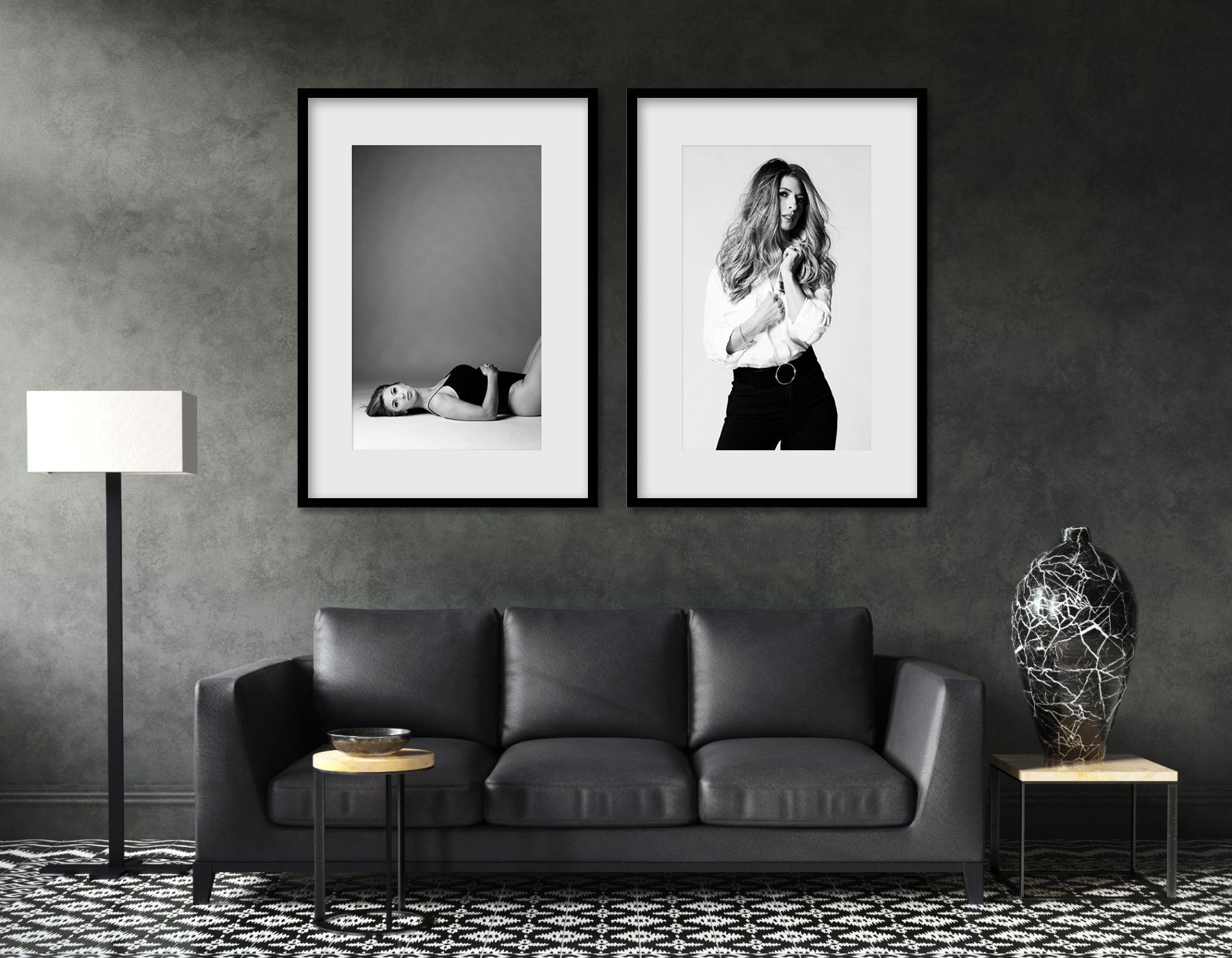 An example of framed portrait wall art in a modern room.